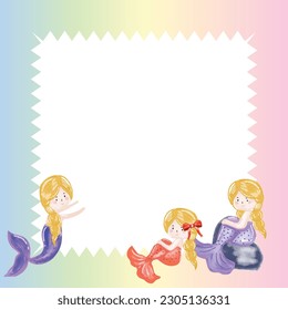 Rainbow color on mermaid card invitation frame design templates