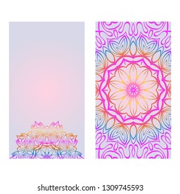 Rainbow color Ornamental Ethnic Flyer. Templates With Tribal Mandalas. Vector Illustration. For Congratulation Or Invitation, Sale Banner