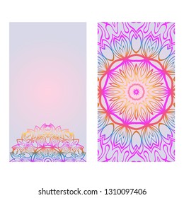 Rainbow color Ornamental Ethnic Flyer. Templates With Tribal Mandalas. Vector Illustration. For Congratulation Or Invitation, Sale Banner
