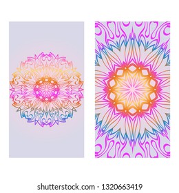 Rainbow color Ornamental Ethnic Flyer. Templates With Tribal Mandalas. Vector Illustration. For Congratulation Or Invitation, Sale Banner