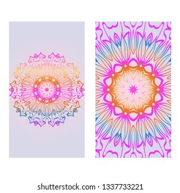 Rainbow color Ornamental Ethnic Flyer. Templates With Tribal Mandalas. Vector Illustration. For Congratulation Or Invitation, Sale Banner