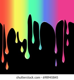 Rainbow color paint leaking on black background. Vector illustration 