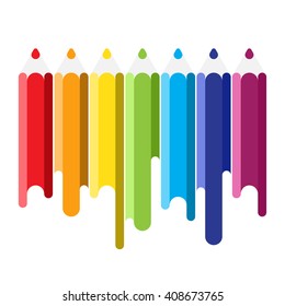 rainbow color pencil with paint flows. Vector illustration