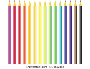 Rainbow color pencils vector collection isolated on white background