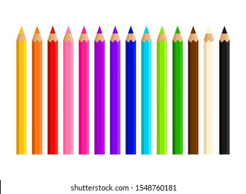 Rainbow color pencils vector collection isolated on white background