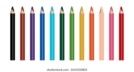 Rainbow color pencils vector collection isolated on white background