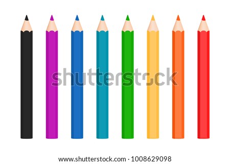 Rainbow color pencils vector collection isolated on white background