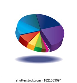 Rainbow color pie chart flouting in the air with shadow