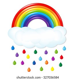 Rainbow With Color Rain With Gradient Mesh, Vector Illustration