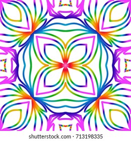 rainbow color seamless pattern with decorative lace flower ornament. vector illustration. for greeting card, invitation, festival flyer, background