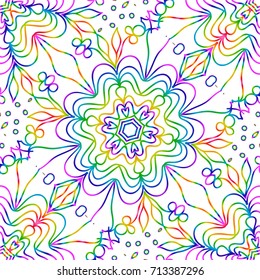 rainbow color seamless pattern with decorative lace flower ornament. vector illustration. for greeting card, invitation, festival flyer, background
