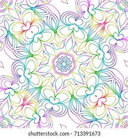 rainbow color seamless pattern with decorative lace flower ornament. vector illustration. for greeting card, invitation, festival flyer, background