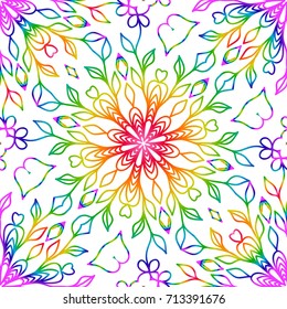 rainbow color seamless pattern with decorative lace flower ornament. vector illustration. for greeting card, invitation, festival flyer, background