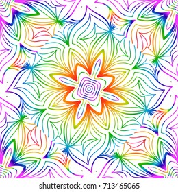 rainbow color seamless pattern with decorative lace flower ornament. vector illustration. for greeting card, invitation, festival flyer, background