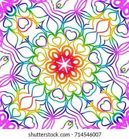rainbow color seamless pattern with decorative lace flower ornament. vector illustration. for greeting card, invitation, festival flyer, background