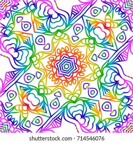 rainbow color seamless pattern with decorative lace flower ornament. vector illustration. for greeting card, invitation, festival flyer, background