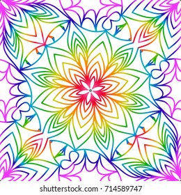 rainbow color seamless pattern with decorative lace flower ornament. vector illustration. for greeting card, invitation, festival flyer, background