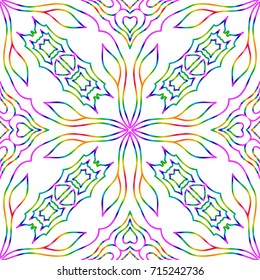 rainbow color seamless pattern with decorative lace flower ornament. vector illustration. for greeting card, invitation, festival flyer, background
