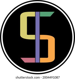 Rainbow color SI initial logo on Black Circle Background