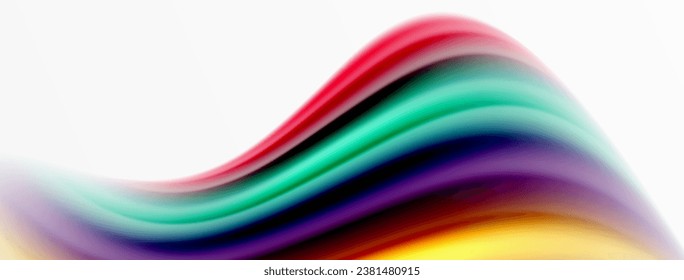 Rainbow color silk blurred wavy line background on white, luxuriously vibrant visually captivating backdrop. Stunning blend of colors reminiscent of rainbow, silky and gracefully blurred wavy pattern