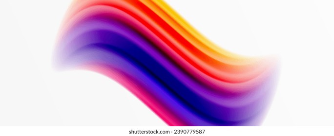 Rainbow color silk blurred wavy line background on white, luxuriously vibrant visually captivating backdrop. Stunning blend of colors reminiscent of rainbow, silky and gracefully blurred wavy pattern