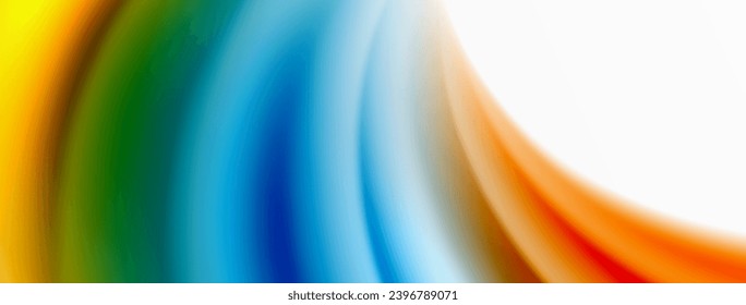 Seda color arcoiris borrosa línea ondulada sobre fondo blanco, lujosamente vibrante visualmente cautivante. Impresionante mezcla de colores que recuerdan al arcoiris, sedoso y elegante patrón ondulado