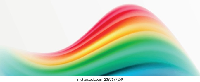 Rainbow color silk blurred wavy line background on white, luxuriously vibrant visually captivating backdrop. Stunning blend of colors reminiscent of rainbow, silky and gracefully blurred wavy pattern
