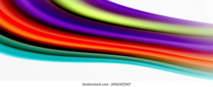 Rainbow color silk blurred wavy line background on white, luxuriously vibrant visually captivating backdrop. Stunning blend of colors reminiscent of rainbow, silky and gracefully blurred wavy pattern