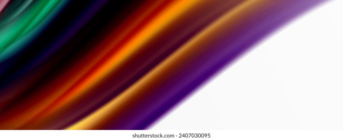 Rainbow color silk blurred wavy line background on white, luxuriously vibrant visually captivating backdrop. Stunning blend of colors reminiscent of rainbow, silky and gracefully blurred wavy pattern