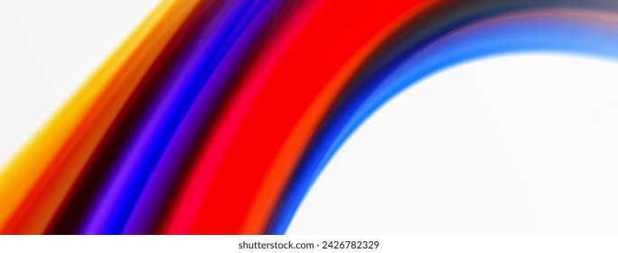 Rainbow color silk blurred wavy line background on white, luxuriously vibrant visually captivating backdrop. Stunning blend of colors reminiscent of rainbow, silky and gracefully blurred wavy pattern