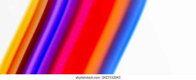 Rainbow color silk blurred wavy line background on white, luxuriously vibrant visually captivating backdrop. Stunning blend of colors reminiscent of rainbow, silky and gracefully blurred wavy pattern