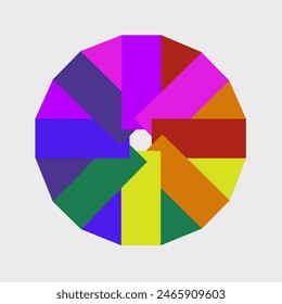 Rainbow color of squares and triangles arranged in circle style
