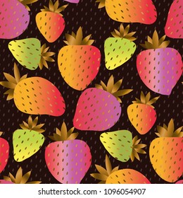 Rainbow color strawberry seamless pattern for background, wrapping paper, fabric. Endless repeatable motif for surface design. stock vector illustration