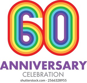 rainbow color stripes number 60 and word anniversary celebration are at the bottom.