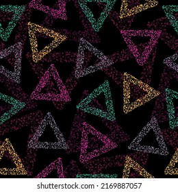 Rainbow color triangle seamless pattern (vector eps 10) Modern grunge background.  Funky colorful abstract in variagated neon.