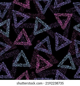 Rainbow Color Triangle Seamless Pattern (vector Eps 10) Bold Psychedelic Neon Artistic Background Pattern. Funky Colorful Abstract In Variagated Neon.