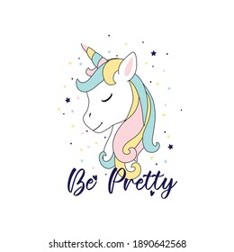 rainbow color unicorn horse polka star heart magic dream text line tee illustration art vector slogan