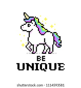 Rainbow color unicorn pixel art game style