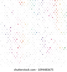 Rainbow color vector modern geometrical triangle abstract background. Dotted texture template. Geometric pattern in halftone style