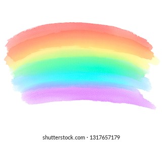 Rainbow color watercolor hand drawn vector stain for art design, card, label, tag, wallpaper. Bright abstract liquid drawing striped paper texture  element