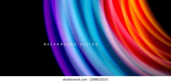 Líneas de onda de color arcoiris sobre negro. Material técnico o comercial abstracto para carteles, portadas, pancartas, folletos, sitios web