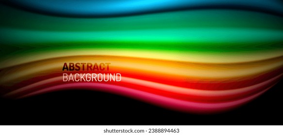 Rainbow Farb-Wellenlinien auf Schwarz. Techno- oder Business-abstrakter Hintergrund für Poster, Cover, Banner, Broschüren, Websites