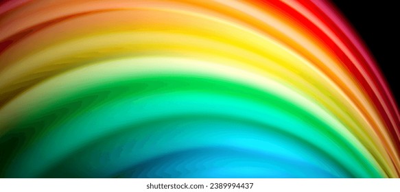 Líneas de onda de color arcoiris sobre negro. Material técnico o comercial abstracto para carteles, portadas, pancartas, folletos, sitios web