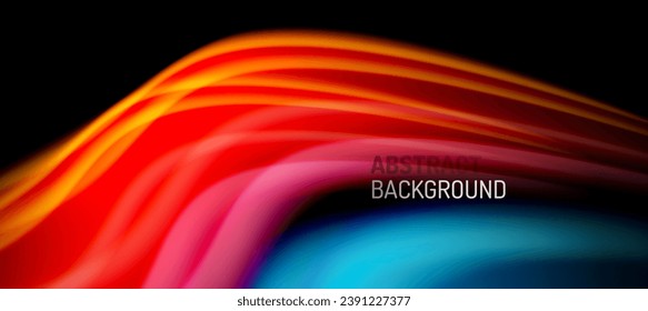 Rainbow color wave lines on black. Techno or business abstract background for posters, covers, banners, brochures, websites