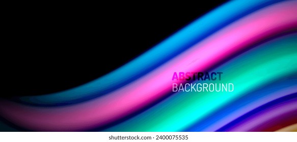 Rainbow color wave lines on black. Techno or business abstract background for posters, covers, banners, brochures, websites