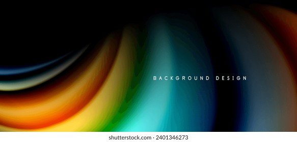 Rainbow color wave lines on black. Techno or business abstract background for posters, covers, banners, brochures, websites