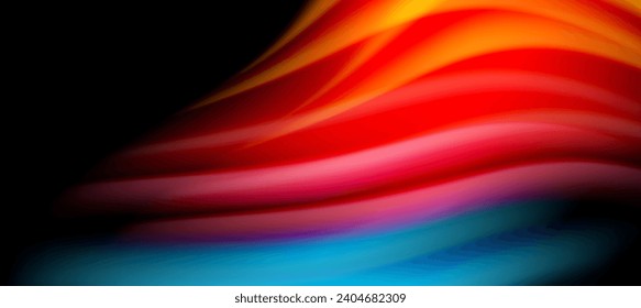 Rainbow Farb-Wellenlinien auf Schwarz. Techno- oder Business-abstrakter Hintergrund für Poster, Cover, Banner, Broschüren, Websites