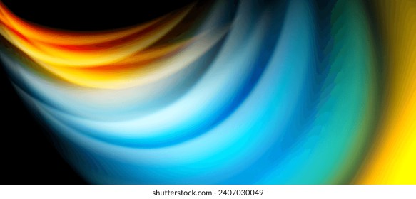 Rainbow Farb-Wellenlinien auf Schwarz. Techno- oder Business-abstrakter Hintergrund für Poster, Cover, Banner, Broschüren, Websites