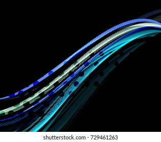 Color arcoiris líneas onduladas sobre fondo negro. Fondo oscuro minimalista con rayas y efectos de luz