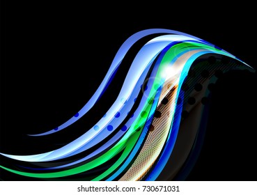 Rainbow-farbige Linien auf schwarzem Hintergrund. Minimalistischer dunkler Hintergrund mit Streifen und Lichteffekten